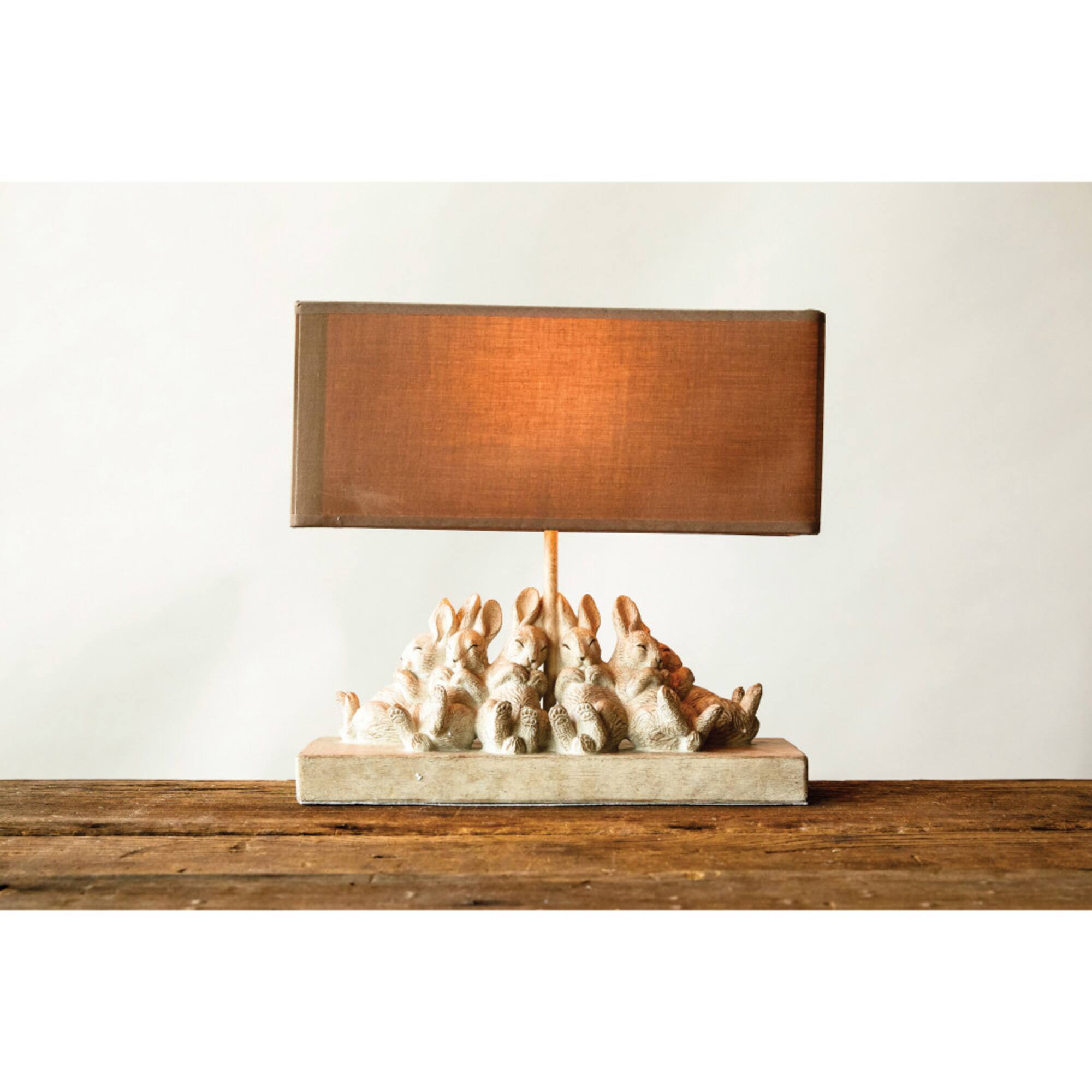 Hello Honey® 14" White and Sand Rabbit Table Lamp with Rectangle Linen Shade